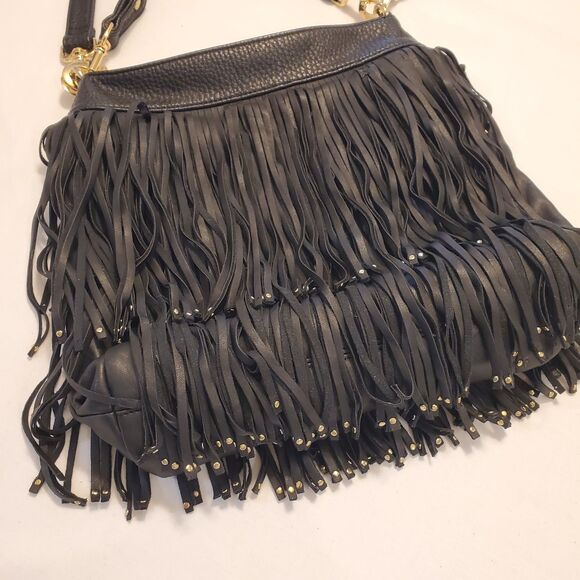 Fringe Western Large Shoulder Hobo bag purse Black Gold Cowgirl Hippie Boho bag - Picture 2 of 7